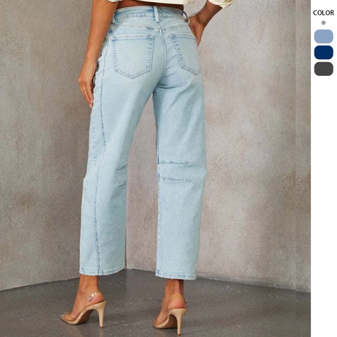 Jeans Da Donna A Gamba Dritta Vita Alta Denim In Cotone Lavato Pantaloni Streetwear Casual Moda