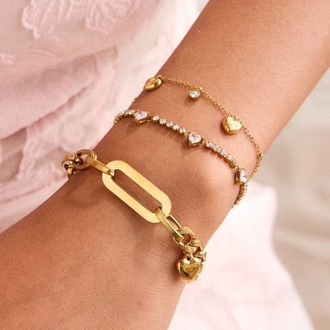 Hartjuwelen Verguld Roestvrij Staal Met Zirkonia Armband En Ring Voor Dames Mode Elegant Cadeau Bruiloft Feest