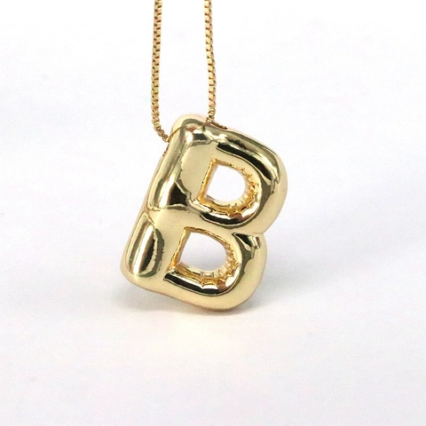Collana Pendente Alfabeto Rame Placcato Oro 18K Puffy 3D Palloncino Lettera Gioielli Hip Hop Trendy