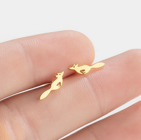 Pendientes De Botón De Zorro Acero Inoxidable Silueta De Animal Minimalista Joyas De Moda Para Mujeres
