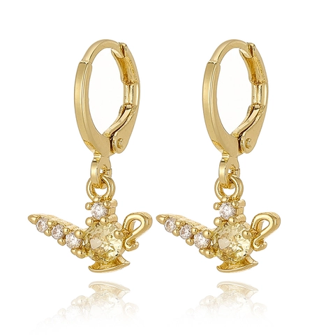 Copper Zircon Hoop Earrings Cartoon Magic Lamp Mushroom Dolphin Monkey Shape Dangle Jewelry For Women Cute Versatile
