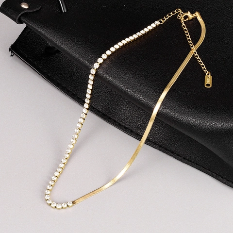 Collana A Catena Di Serpente E Catena Tennis Spliced Acciaio Inossidabile Placcato Oro 18K Zirconia Choker Per Donne Stile Ins
