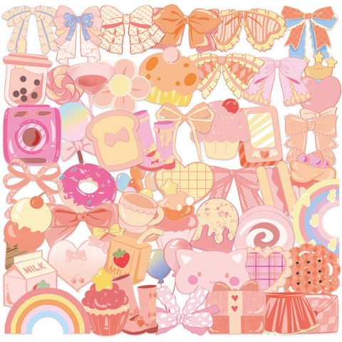 Rosa Süßes Herz Transparente PET Aufkleber Wasserdichte Cartoon Schleife Nachtisch Dekore Für Scrapbooking Journal Gitarre Laptop DIY Dekoration