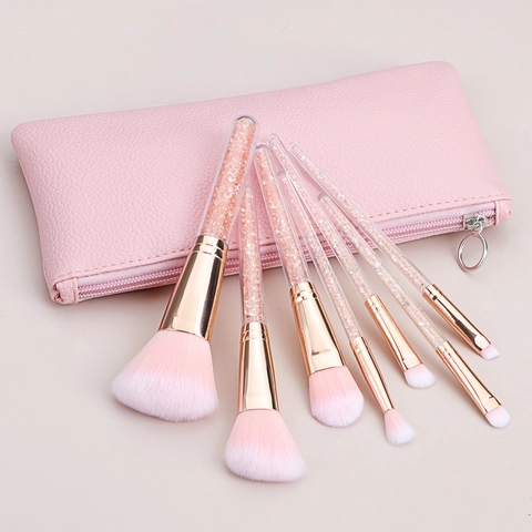 Pennelli Per Trucco Professionali Setole In Fibra Sintetica Rosa Perle Di Cristallo Con Borsa In Pelle PU