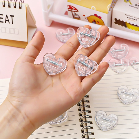 Heart Shaped Paper Clips Transparent Plastic Mini Photo Folder Snack Sealing Clips Kawaii Stationery Desk Organizer