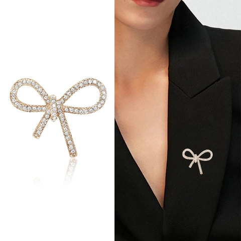 Elegant Alloy Rhinestone Bow Brooch Fashion Artificial Pearl Bowknot Pin Versatile Scarf Buckle Gold Silver Jewelry For Women