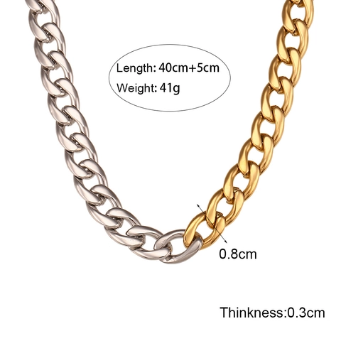Zweifarbige Gold Und Silber Edelstahl Panzerkette Für Damen Gespleißte Kette Hip Hop Mode Halsschmuck Geschenk