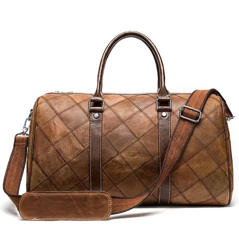 Bolso De Viaje Grande De Cuero Vintage Diseño De Diamantes Bolso De Mano Bolso De Hombro Para Hombres Mujeres