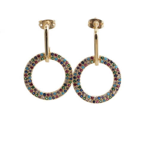 Geometrische Runde Ovale Hängeohrringe Kupfer Vergoldet Mit Bunten Zirkonia Retro Boho Stil Für Frauen