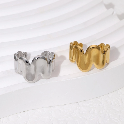 Anillo Abierto De Onda Irregular Acero Inoxidable Chapado En Oro De 18K Joyas Geométricas Minimalistas Ajustables Para Mujer