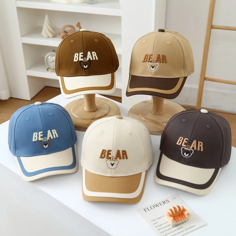 Cappello Da Baseball Per Bambini Cotone Patchwork Protezione Solare Ricamo Orso Cartone Animato Regolabile