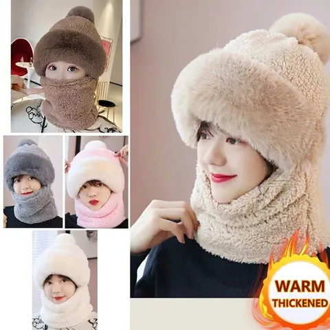 Winter Integrierter Kapuzenhut Schal Kunstpelz Fleece Futter Dick Warm Winddicht Ohrenschützer Balaclava Damen