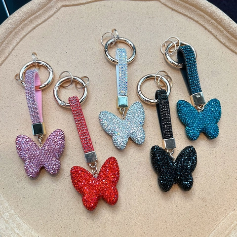 Mode Strass Schmetterling Schlüsselanhänger Funkelnde Kristall Metall Auto Schlüsselring Für Damen Taschen Anhänger Geschenk