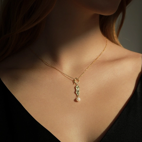 Collana con Perle Orologio Molle in Argento Sterling 925 per Donna Placcato Oro Gioielli Stile Surrealista
