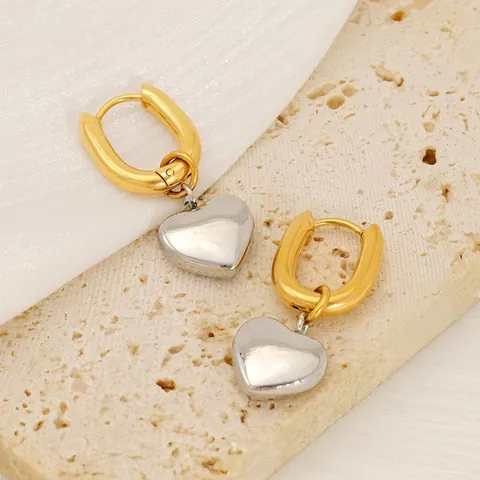 Orecchini A Pendente A Cuore Bicolore Acciaio Inossidabile Placcato Oro 18K Gioielli Di Moda Minimalisti Per Donna