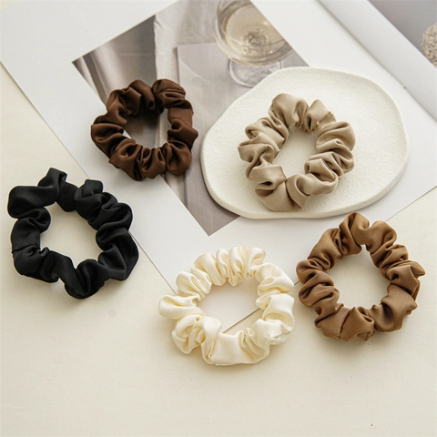 Elegant Satin Satin Scrunchies Solid Color High Elasticity French Style Hair Ties For Women Girls Daily Wear Accessories