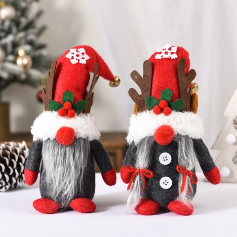 Christmas Gnome Ornament Felt Faux Fur Faceless Reindeer Antler Doll With Bells For Home Office Holiday Window Decor