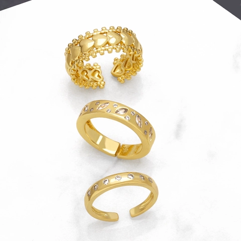 Kupfer Zirkonia Herz Offener Ring Minimalistisch Mode Vergoldet Verstellbarer Schmuck Für Damen Täglich Dating Fingerring