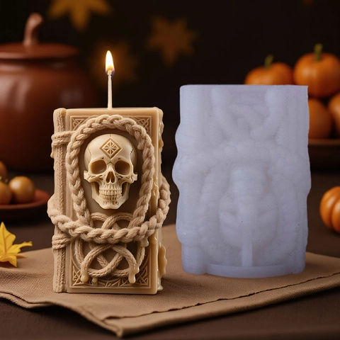 Skull Candle Silicone Mold Halloween DIY Aromatherapy Wax Gothic Book Relief Lace Design Craft Tool