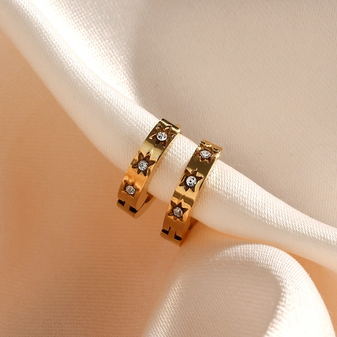 18K Vergoldete Edelstahl Huggie Creolen Für Damen Mit Stern Gravur Und Zirkon Schicker Ins Stil Schmuck