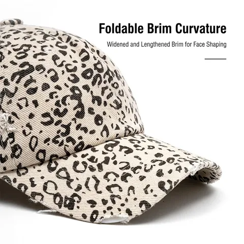 Gorra De Béisbol De Lona De Algodón Con Estampado De Leopardo Retro Desgastada Borde Deshilachado Ajustable Unisex