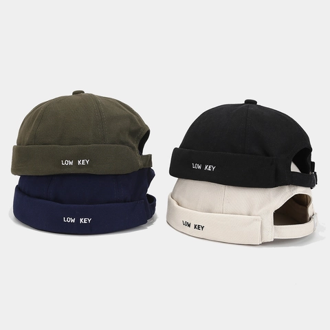 Berretto Docker Senza Tesa Cotone Ricamo Lettere Low Key Regolabile Miki Hat Streetwear Retrò Per Uomini Donne