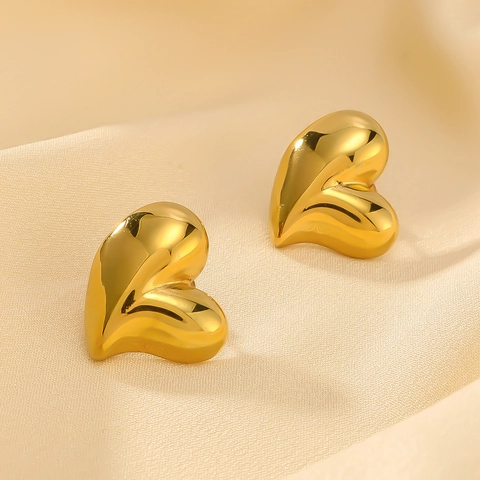 Orecchini A Cuore Asimmetrici Acciaio Inossidabile Placcato Oro 18K 3D Geometrici Gioielli Impermeabili Per Donna