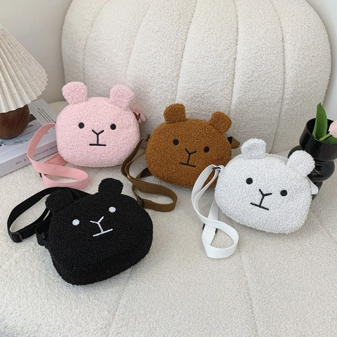 Borsa Tracolla Peluche Bambini Forma Orso Cartone Animato Borsa Lana Agnello Simpatica Morbida Messenger Bambini