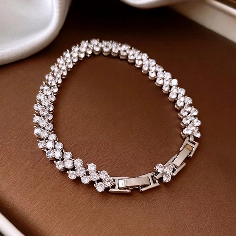 Bracciale Di Lusso In Zirconia Cubica Bracciale Rigido In Rame Lucido Con Chiusura A Scatto Gioiello Di Moda Per Donna