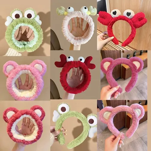 Cute Cartoon Animal Plush Headband Face Washing Makeup Hairband Soft Faux Fur Hair Accessories For Women Girls