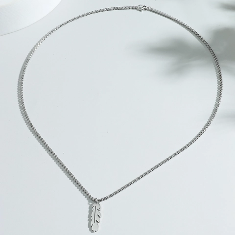 Collar Colgante Pluma Acero Inoxidable Cadena Caja Minimalista Joyería Punk Gótica Unisex Para Hombres Mujeres