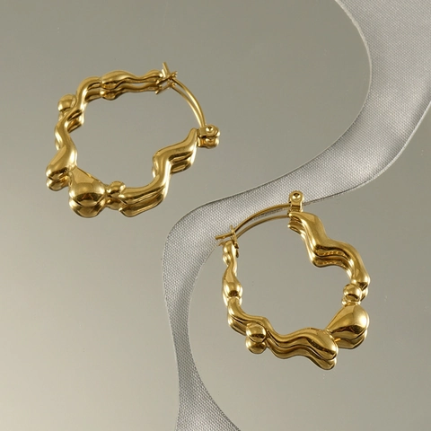Pendientes De Aro Con Ondas Irregulares Acero Inoxidable Minimalista Metal Fundido Geométrico Joyería Para Mujer