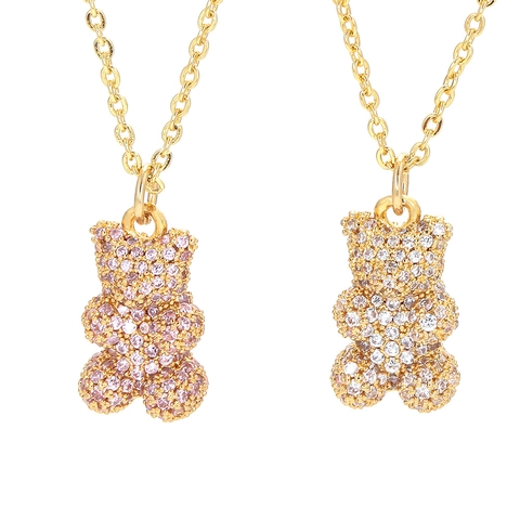 Bear Pendant Necklace Micro Pave Colorful Cubic Zirconia Copper Jewelry Cute Cartoon Teddy Bear Animal Fashion Accessory