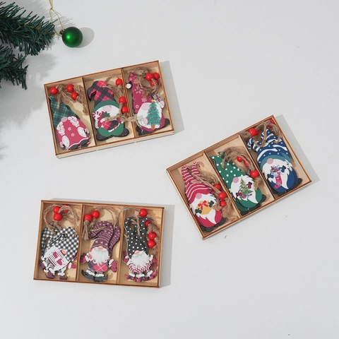 Christmas Wooden Gnome Ornaments Nordic Tomte Hanging Pendants For Holiday Tree Decor Forest Man Doll With Hemp Rope