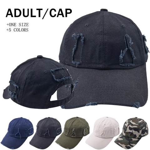 Distressed Washed Cotton Baseball Cap Vintage Street Style Worn Out Hole Sun Hat Adjustable For Men Women