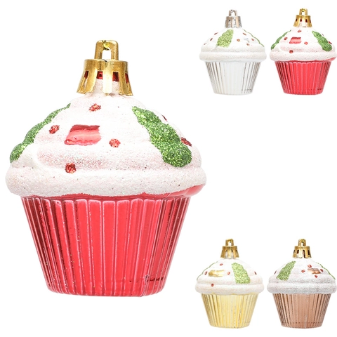 Ornamenti Appesi Albero Di Natale Forma Cupcake Glitter Colorato Plastica Decorazione Festa Casa Accessorio Regalo