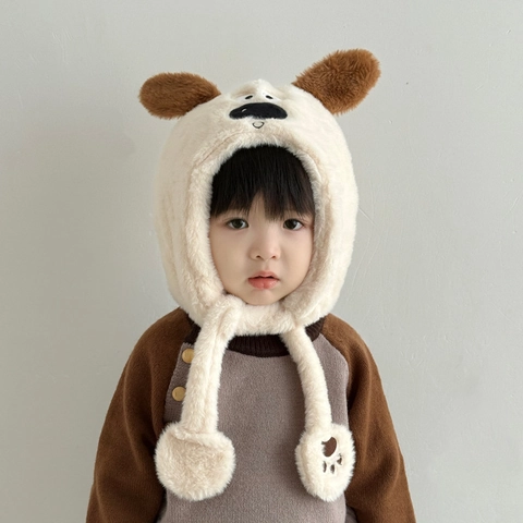Cappello Con Paraorecchie Per Bambini Peluche Cane Cartone Animato Inverno Caldo Antivento Morbido Berretto Esterno