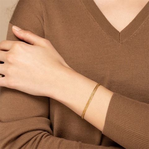 Pulsera de Cadena Cubana Minimalista de Acero Inoxidable para Mujer Hombre Chapado en Oro 14K Ajustable Joyería de Moda Regalo