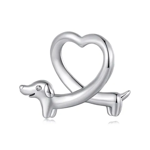 Dachshund Dog Heart Charm 925 Sterling Silver Bead Oxidized Zircon DIY Jewelry Accessory For Bracelet
