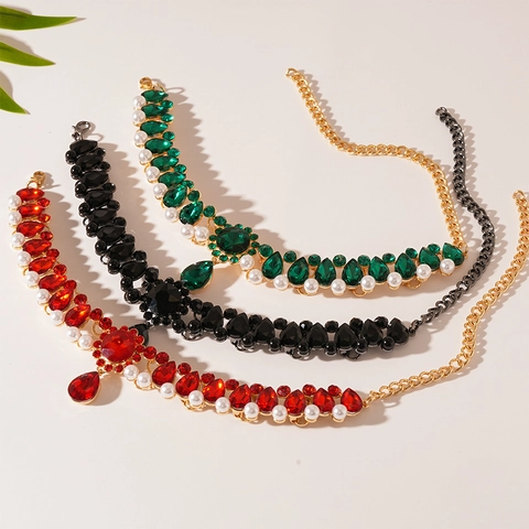 Collana Fiore Goccia Vintage Strass Imitazione Perla Artificial Lega Gioielli Dichiarazione Lusso Per Donne Catena Clavicola Elegante