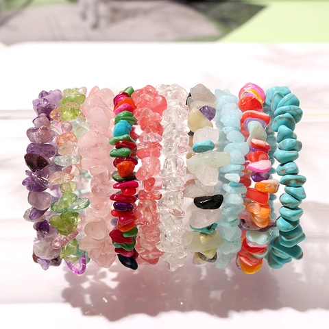 Natural Crushed Stone Bracelet Irregular Crystal Gemstone Adjustable Retro Bohemian Jewelry For Women