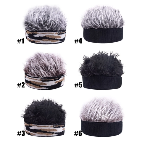 Novelty Wig Docker Hat Synthetic Hair Spoof Landlord Knit Beanie Camouflage Solid Color Winter Warm Party Fun Unisex Cap