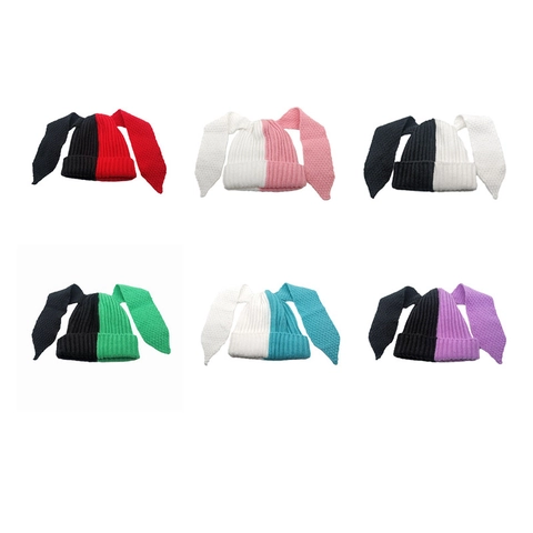 Berretto In Maglia Con Lunghe Orecchie Di Coniglio Color Block Caldo Inverno Uncinetto Stile Harajuku Punk Donna