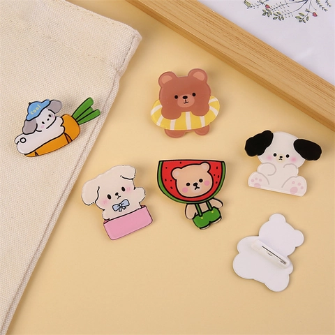 Spilla In Acrilico Cartone Animato Pin Orso Cane Coniglio Distintivo Per Borsa Vestiti Decorazione Accessori Kawaii Regalo