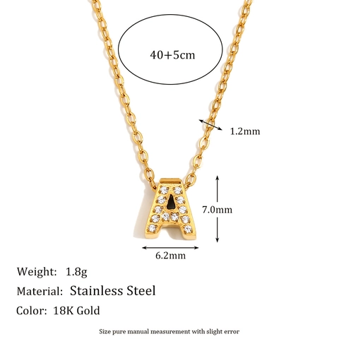 Collana Con Pendente Lettera Iniziale Acciaio Inossidabile Placcato Oro 18K Zirconia Gioielli Di Moda Per Donna