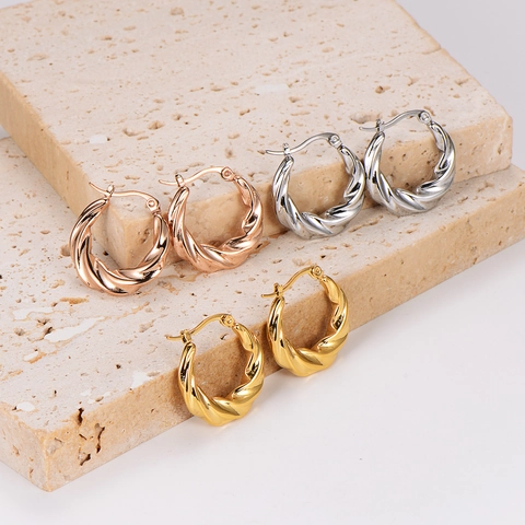 Orecchini A Cerchio Intrecciati In Acciaio Inossidabile Geometrici Texture Tessuta Gioielli Di Moda Minimalisti
