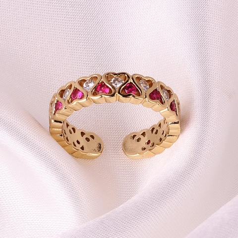 Bagues Ouvertes Ajustables Pour Femmes Cuivre Plaqué Or Zircone Colorée Cœur Coupe Émeraude Bijoux De Mode Vintage