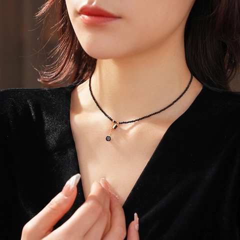 Collana Di Perline Di Cristallo Nero Retrò Per Donna Ciondolo In Rame Placcato Oro Vintage Strass Gioielli Etnici