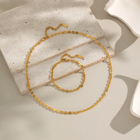 Collana E Bracciale In Acciaio Inossidabile Minimalista Impermeabile Ipoallergenico Catena A Maglia Ovale Gioielli Donna