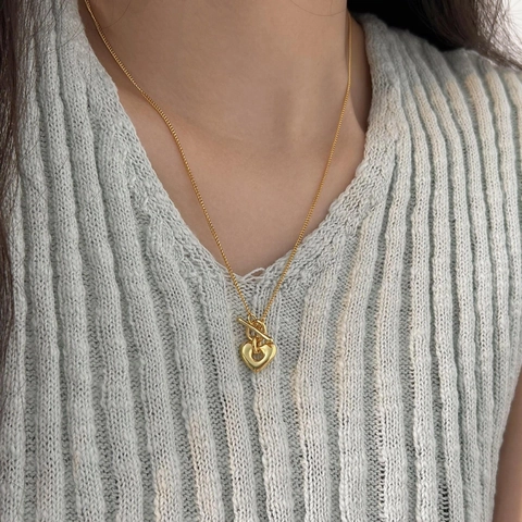925 Sterling Silber Herz Anhänger Halskette Mit OT Knebelverschluss Minimalistischer Koreanischer Stil Eleganter Schmuck